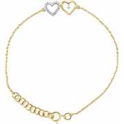 10K Yellow .07 CTW Diamond Double Heart 7" Bracelet-