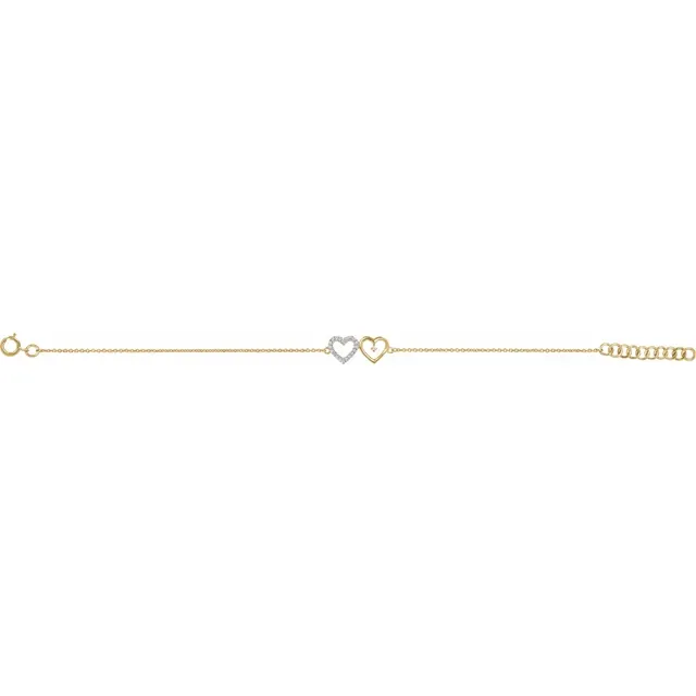 10K Yellow .07 CTW Diamond Double Heart 7" Bracelet-