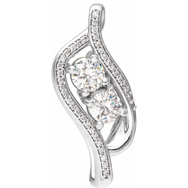 14K White 5 mm Round Forever One Moissanite & 1/6 CTW Diamond Pendant-