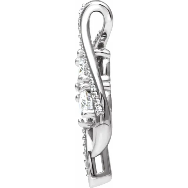 14K White 5 mm Round Forever One Moissanite & 1/6 CTW Diamond Pendant-