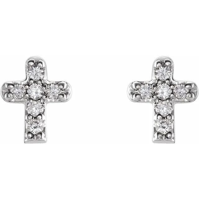 14K White .06 CTW Diamond Youth Cross Earrings-