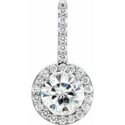 14K White 6.5 mm Round Forever One Moissanite & 1/4 CTW Diamond Pendant-