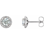 14K White 5 mm Round Forever One Moissanite & 1/8 CTW Diamond Earrings-