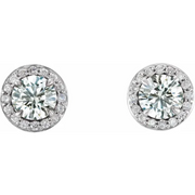 14K White 5 mm Round Forever One Moissanite & 1/8 CTW Diamond Earrings-