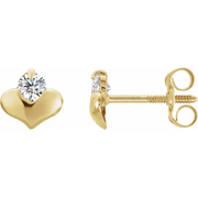 14K Yellow 2.25 mm Round Cubic Zirconia Heart Earrings-