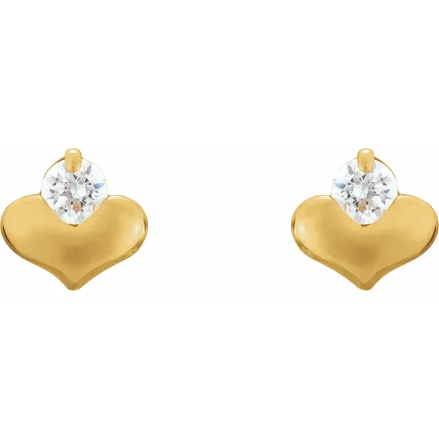 14K Yellow 2.25 mm Round Cubic Zirconia Heart Earrings-
