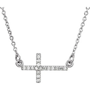 14K White .07 CTW Diamond Sideways Cross 16-18" Necklace-