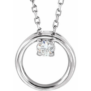 14K White 3 mm Round Forever One Moissanite 18" Necklace-