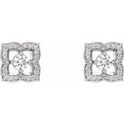 14K White 4 mm Round Forever One Created Moissanite & 1/3 CTW Diamond Earrings-