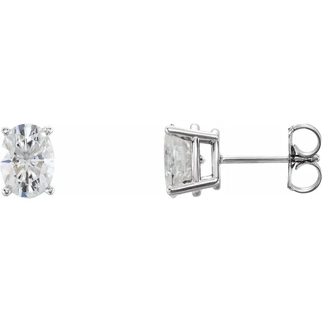 14K White 7x5 mm Oval Forever One Created Moissanite Earrings-