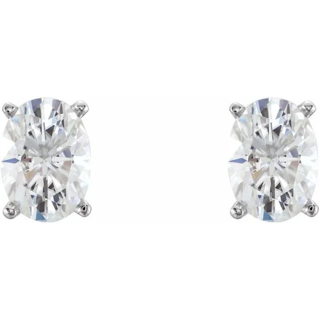 14K White 7x5 mm Oval Forever One Created Moissanite Earrings-