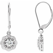 14K White 4 mm Round Forever One Moissanite & 1/8 CTW Diamond Earrings-