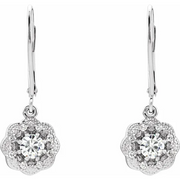 14K White 4 mm Round Forever One Moissanite & 1/8 CTW Diamond Earrings-