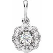 14K White 4 mm Round Forever One Moissanite & .06 CTW Diamond Pendant-