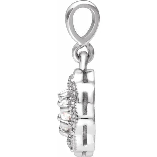 14K White 4 mm Round Forever One Moissanite & .06 CTW Diamond Pendant-