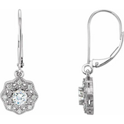 14K White 4 mm Round Forever One Moissanite & 1/8 CTW Diamond Earrings-