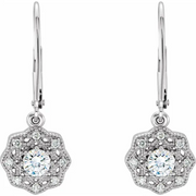 14K White 4 mm Round Forever One Moissanite & 1/8 CTW Diamond Earrings-