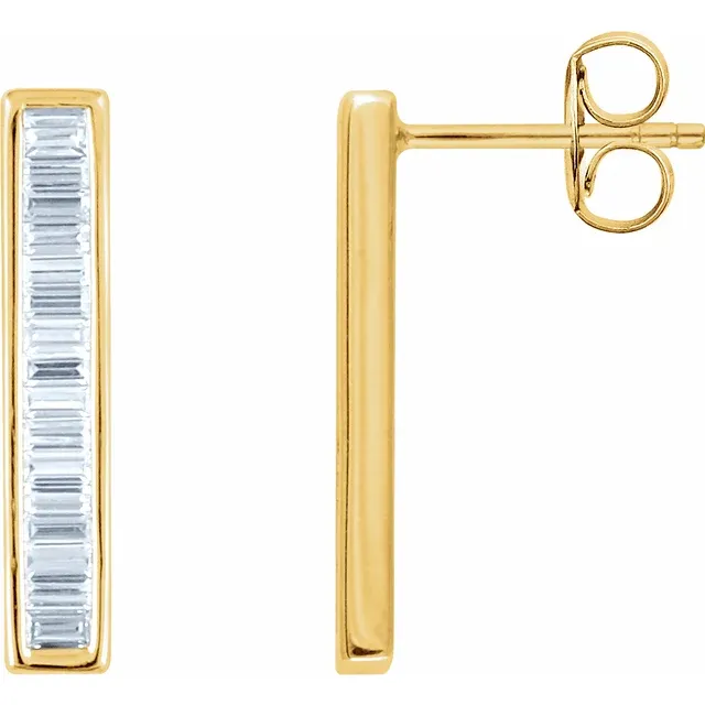 14K Yellow 1/2 CTW Diamond Baguette Bar Earrings-