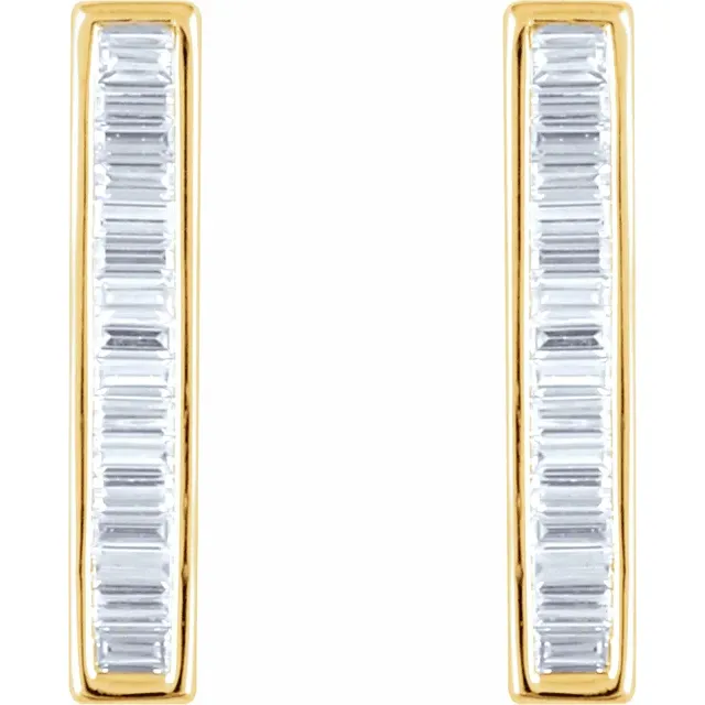 14K Yellow 1/2 CTW Diamond Baguette Bar Earrings-