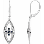 Sterling Silver Blue Sapphire & 1/6 CTW Diamond Lever Back Earrings-