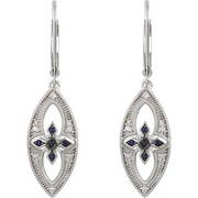 Sterling Silver Blue Sapphire & 1/6 CTW Diamond Lever Back Earrings-