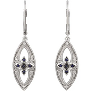 Sterling Silver Blue Sapphire & 1/6 CTW Diamond Lever Back Earrings