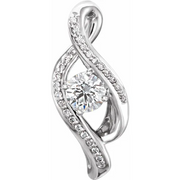 14K White 5 mm Round Forever One Moissanite & .07 CTW Diamond Pendant-