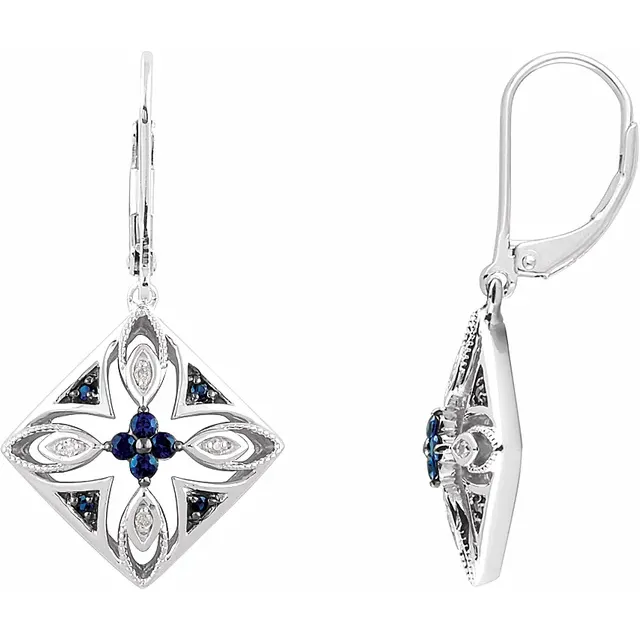 Sterling Silver Blue Sapphire & .04 CTW Diamond Lever Back Earrings-