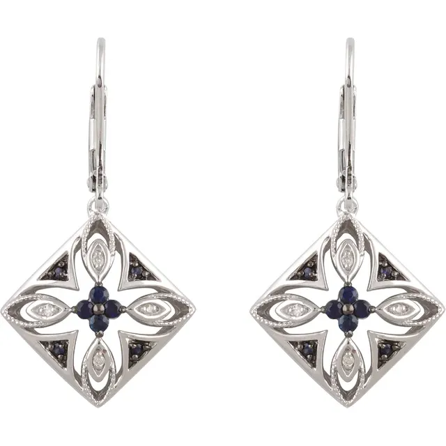 Sterling Silver Blue Sapphire & .04 CTW Diamond Lever Back Earrings-