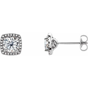 Sterling Silver 6 mm Round Forever One Moissanite & .015 CTW Diamond Earrings-