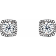 Sterling Silver 6 mm Round Forever One Moissanite & .015 CTW Diamond Earrings-