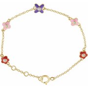 10K Yellow .04 CTW Diamond Youth Flower 7" Bracelet-