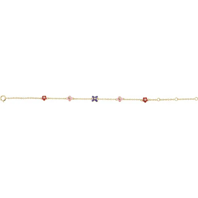 10K Yellow .04 CTW Diamond Youth Flower 7" Bracelet-