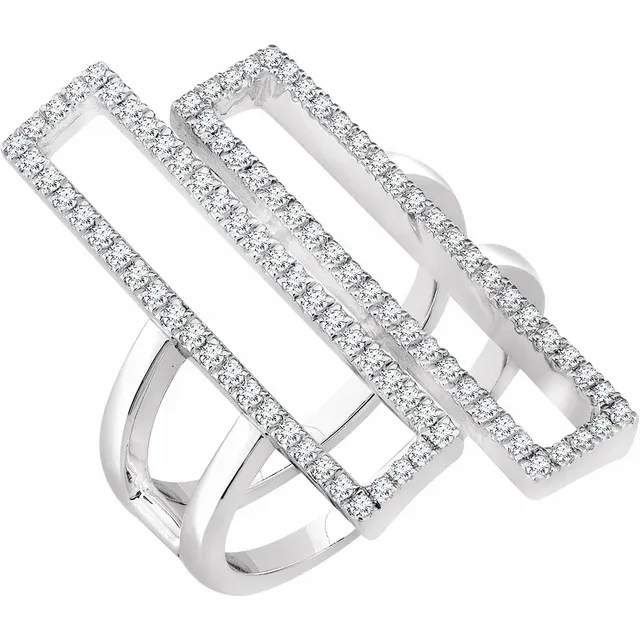 14K White 1/2 CTW Diamond Double Rectangle Geometric Diamond Ring-7.00 (approximate standard size)-