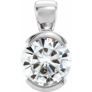 14K White 6.5 mm Round Forever One Moissanite Pendant-