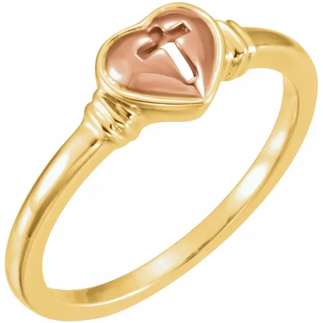 10K Yellow & Rose Heart & Cross Ring-