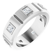 14K White 1/10 CTW Mens Diamond Ring Size 7-7.00 (approximate standard size)-