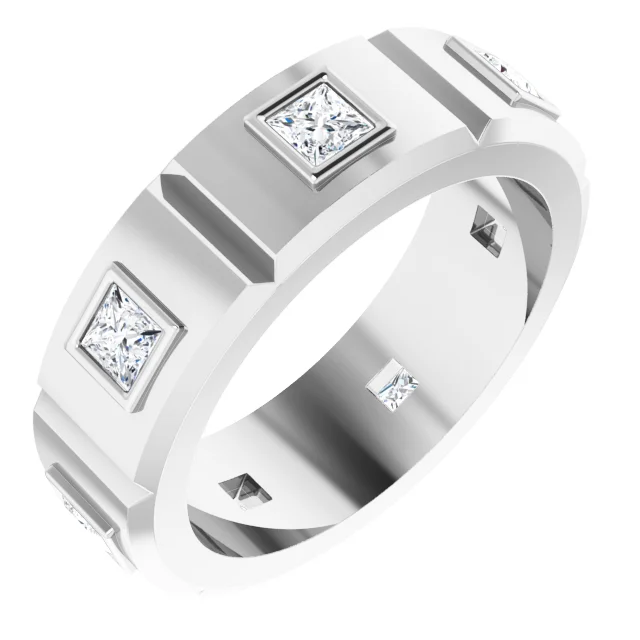 14K White 1/10 CTW Mens Diamond Ring Size 7-7.00 (approximate standard size)-