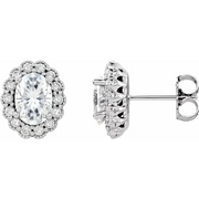 14K White 7x5 Oval Forever One Moissanite & 3/8 CTW Diamond Earrings-