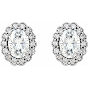 14K White 7x5 Oval Forever One Moissanite & 3/8 CTW Diamond Earrings-