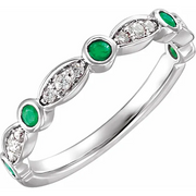 14K White Emerald & 1/6 CTW Diamond Ring-