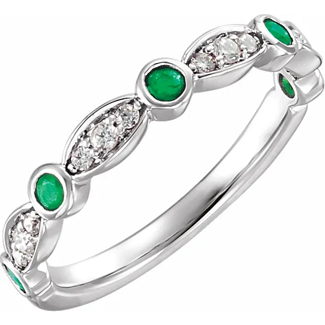 14K White Emerald & 1/6 CTW Diamond Ring-