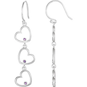 Amethyst Triple Heart Dangle Earrings-
