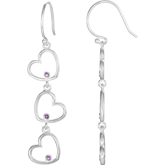 Amethyst Triple Heart Dangle Earrings-