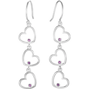 Amethyst Triple Heart Dangle Earrings-