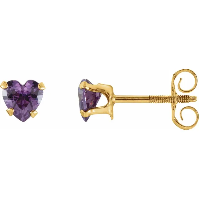 14K Yellow 4x4 mm Heart Amethyst Youth Stud Earrings-