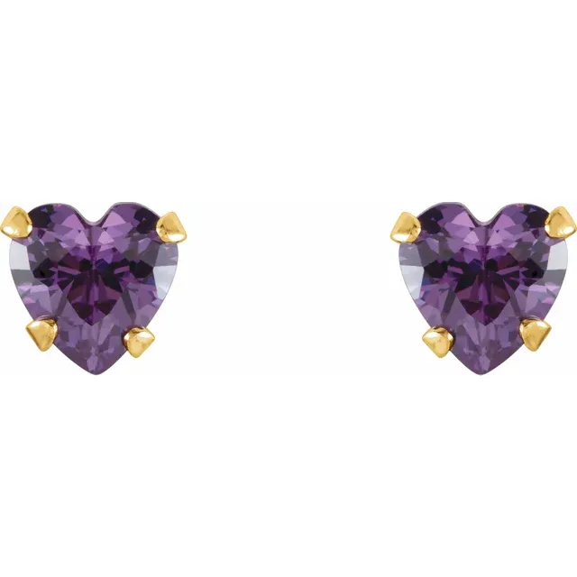 14K Yellow 4x4 mm Heart Amethyst Youth Stud Earrings-