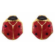 14K Yellow Red Enamel Ladybug Earrings-