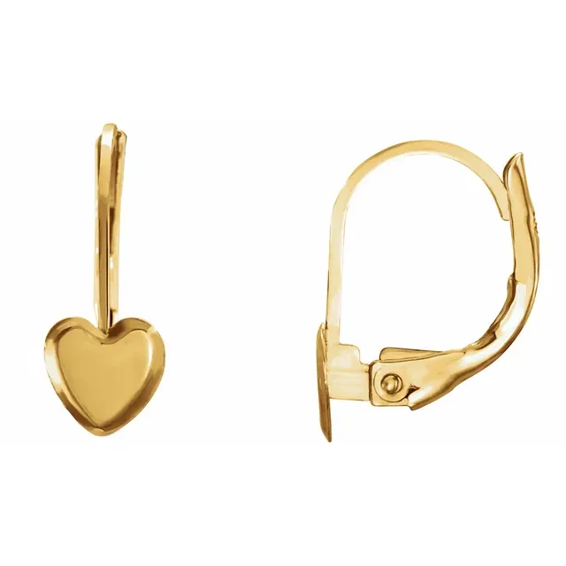 14K Yellow Heart Lever Back Earrings-
