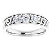14K White 3/4 CTW Diamond Three-Stone Scroll Ring-
